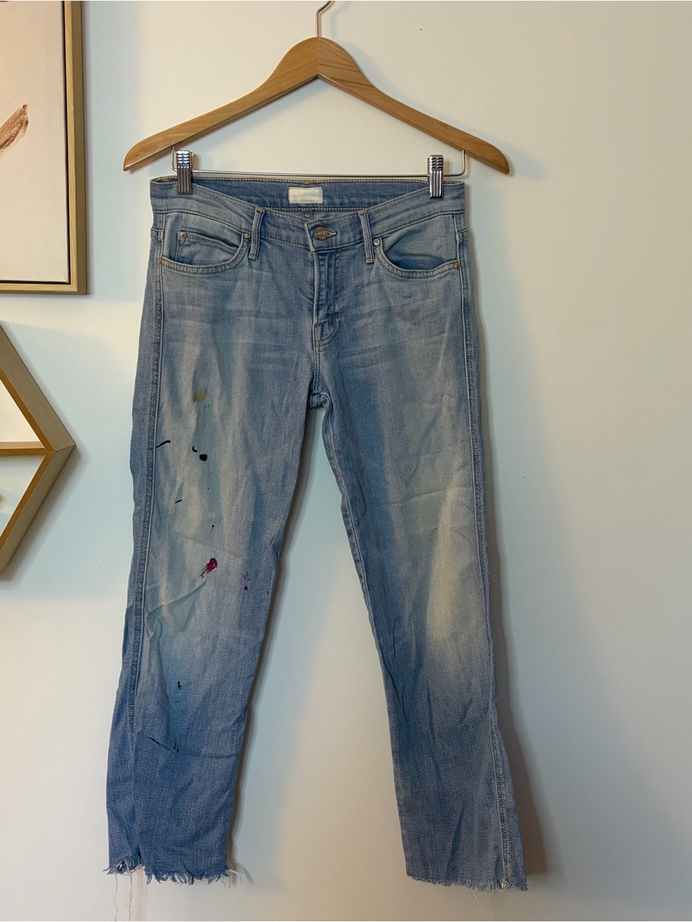 Mother Jeans The Rascal Fray size 26 paint splatter